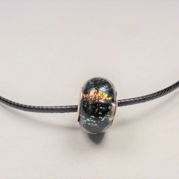 SURFERS BLACK MYSTIC RAINBOW BEAD BK CORD NECKLACE - Picture 3 of 6